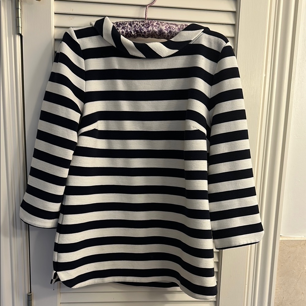 Boden Navy and White Striped Top with V-back detail